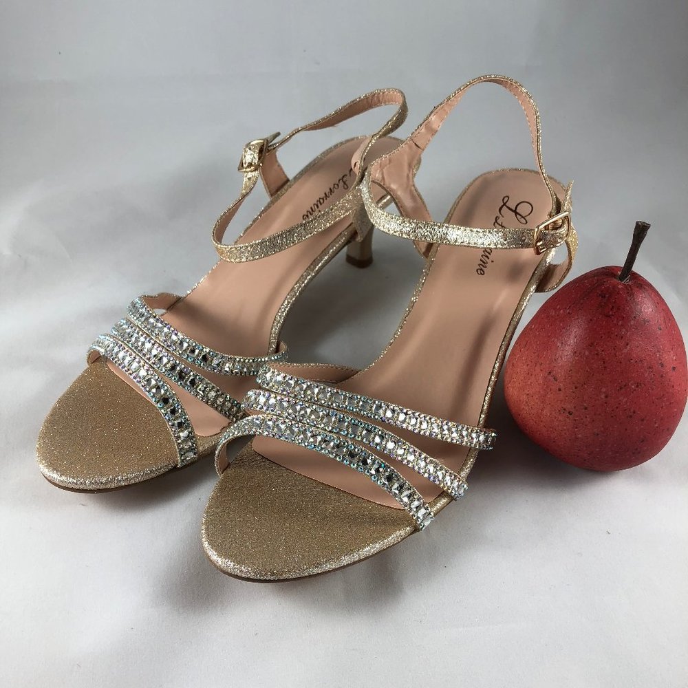 Jeweled champagne silver party pumps size 11M with 2 1/2 inch heel